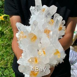5.87lb Nouveau Trouver Blanc-jaune Phantomquartz Cristal Cluster Minéral Spécimen