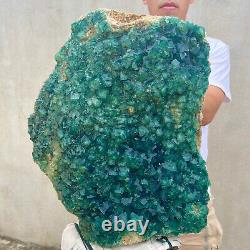 52,7 livres - Gros échantillon minéral de cristal de quartz fluorite vert NATUREL en forme de cube