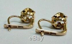 583 Boucles D'oreilles En Or Massif Soviétique Or 14 Carats Rose Quartz Vintage Russian Gold Rare