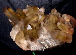 6.2lb Naturel Clair Smoky Citrine Quartz Point Cristal Cluster Healing Mineral