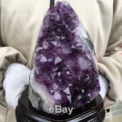6.51lb Améthyste Naturel Cristal De Quartz Spécimen De Géode Guérison + Standun156
