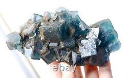 607gcube Bleu-vert Transparent Fluorite Crystal Cluster Mineral Specimen/china