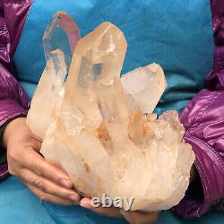 8.18LB Cluster naturel de quartz transparent - Spécimen de pointe en cristal de quartz