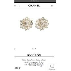 Authentique Chanel Light Gold Nacrée Cristal Cluster Boucles D'oreilles Hallmark Stamp