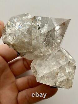 Authentique Grand Ny Herkimer Diamond Rainbow Quartz Crystal Cluster Avec Marcasite