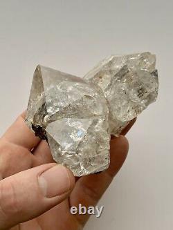 Authentique Grand Ny Herkimer Diamond Rainbow Quartz Crystal Cluster Avec Marcasite