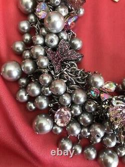 Betsey Johnson Huge Butterfly Blitz Violet Black Pearl Cluster Ab Collier 195 $