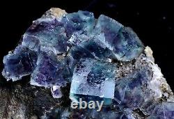 Bleu Transparent Et Cube Violet Fluorite Crystal Cluster Mineral Specimen 451g
