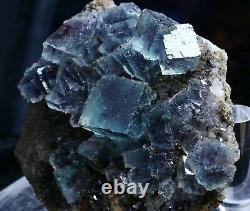 Bleu Transparent Et Cube Violet Fluorite Crystal Cluster Mineral Specimen 451g