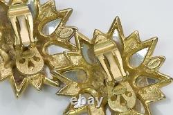 Boucles D’oreilles Vintage Craft Gold Plaqué Rouge En Cristal Fleur De Verre