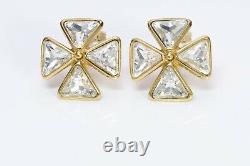 Boucles D’oreilles Yves Saint Laurent Ysl Gold Plaqué Crystal Maltese Cross