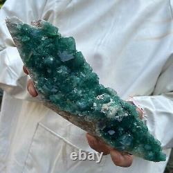 Cluster de cristaux de quartz fluorite naturelle verte de 2,5 lb