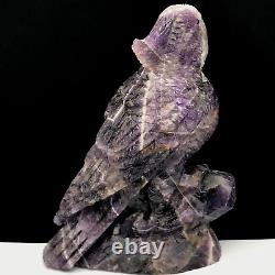 Cluster de cristaux de quartz naturel de 1110g, spécimen minéral. Améthyste. Sculpté à la main. Perroquet.