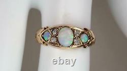 Delightful Antique Edwardian 9k Or Opal Crystal Butterfly Ring 1908 Taille 6