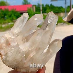 Échantillon de grappe de cristaux de quartz blanc naturel clair et magnifique de 1,65 lb