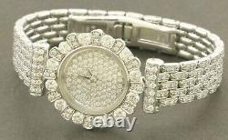 Garavelli Heavy 18k Or Blanc 6.72ct Vs1/f Diamond Floral Cluster Quartz Watch