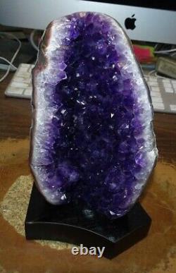 Grand Améthyste Crystal Cluster Geode From Uruguay Cathedral Wood Stand