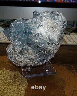Grand Célestite Naturel Geode Cluster Quartz Crystal Healing Madagascar Stand