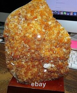 Grand Citrine Cristal Cluster Geode Brazil Cathedral Wood Stand