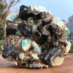 Grande Tourmaline Noire Amazonite Quartz Crystal Cluster Mineral Specimen Healing