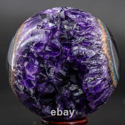 Natural Amethyst Geode Sphere Crystal Cluster Ball Decor Reiki Healing Stand Q12