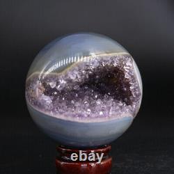 Natural Amethyst Geode Sphere Crystal Cluster Ball Healing Energy Décor Q41