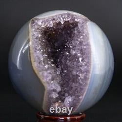 Natural Amethyst Geode Sphere Crystal Cluster Ball Healing Energy Décor Q41