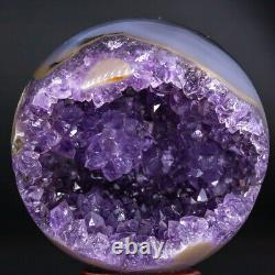Natural Amethyst Geode Sphere Crystal Cluster Ball Healing Energy Décor Q45