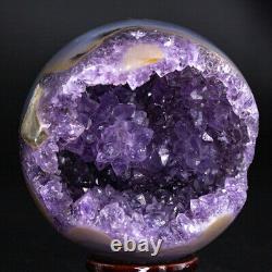 Natural Amethyst Geode Sphere Crystal Cluster Ball Healing Energy Décor Q45
