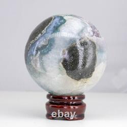Natural Amethyst Geode Sphere Quartz Cluster Ball Healing Energy Decor Gift Q80