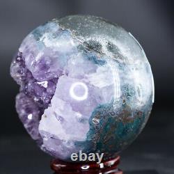 Natural Amethyst Geode Sphere Quartz Cluster Ball Healing Energy Ornaments Q118