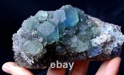 Natural Hexagonal Purple/green Fluorite & Crystal Cluster Mineral Specimen 528g