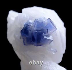 Natural Rare Clear Blue Cube Fluorite Crystal Cluster Mineral Specimen 60g