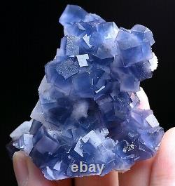 Natural Transparent Blue Cube Fluorite Crystal Cluster Mineral Specimen 85g
