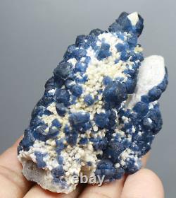 Naturel Sphéralité Bleue Profonde Fluorite Quartz Cristal Cluster Mineral Specimen