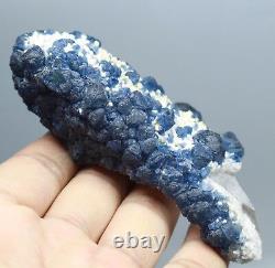 Naturel Sphéralité Bleue Profonde Fluorite Quartz Cristal Cluster Mineral Specimen
