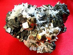Nice Énorme Pyrite Or, Sphalerite Quartz Cristal Cluster 492 Grammes Du Pérou