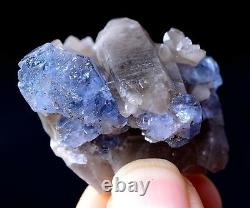 Nouveau Trouver Bleu Transparent Cube Fluorite & Crystal Cluster Mineral Specimen 29g