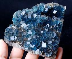 Nouveau Trouver Transparent Bleu Cube Fluorite Crystal Cluster Mineral Specimen 532g