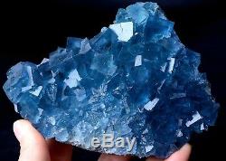 Nouveau Trouver Transparent Cube Bleu Fluorite Cristal Cluster Minéral Spécimen 561g