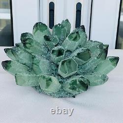 Nouvelle découverte : Amas de cristaux de quartz vert fantôme, spécimen minéral de guérison de 3260g