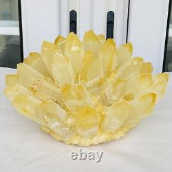 Nouvelle découverte : spécimen minéral de grappe de cristaux de quartz jaune fantôme, pour guérison, pesant 3900 g.