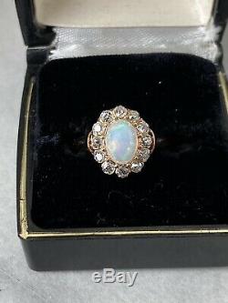Or Antique 18k Opale Cristal Victorienne 1.60ctw Signe Et Ancienne Bague En Diamant De La Mine