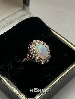 Or Antique 18k Opale Cristal Victorienne 1.60ctw Signe Et Ancienne Bague En Diamant De La Mine