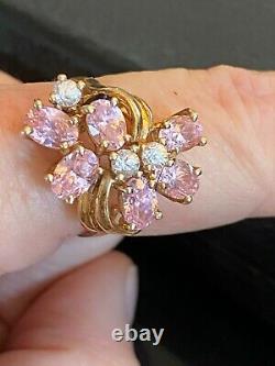 Outstanding Clyde Duneier 14k And 10k Pink Quartz Yellow Gold Ring Taille 8