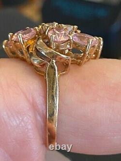 Outstanding Clyde Duneier 14k And 10k Pink Quartz Yellow Gold Ring Taille 8