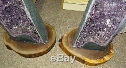 Paire De Solide Noyer Noir Crystal Cathedral Cluster Geode Stands Live Edge