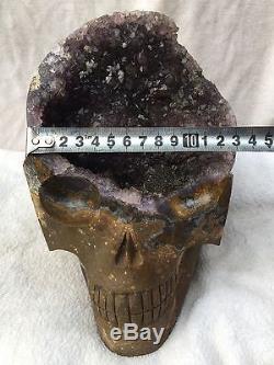 Pierre Naturelle Quartz Cristal Sculpté Skull Améthyste Grappe Spécimen 6826g 15lb