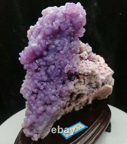 Purple Aaa Botryoidal Chalcedony Grape Agate Crystal Cluster + Stand 1240g