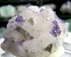 Purple Cube Fluorite Minéral Sur Quartz Cristal Cluster Specimen Video Guérison